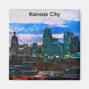 Kansas City Ölbild Panorama Ansicht Vintage Magnet