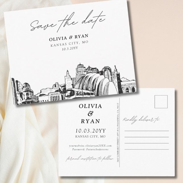 Kansas City Save the Date Postcard Elegante Hochze Postkarte (Kansas City Save the Date Postcard Elegant Wedding)