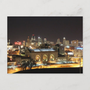 Kansas City Skyline bei der Nachtpostkarte Postkarte