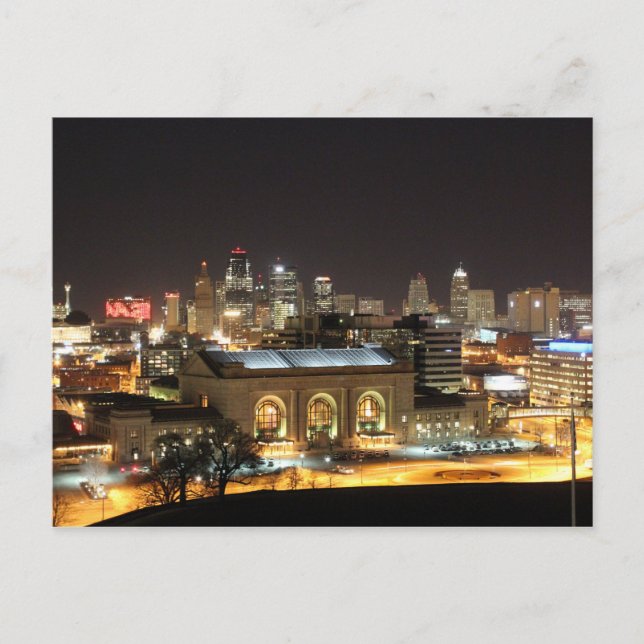 Kansas City Skyline bei der Nachtpostkarte Postkarte (Vorderseite)