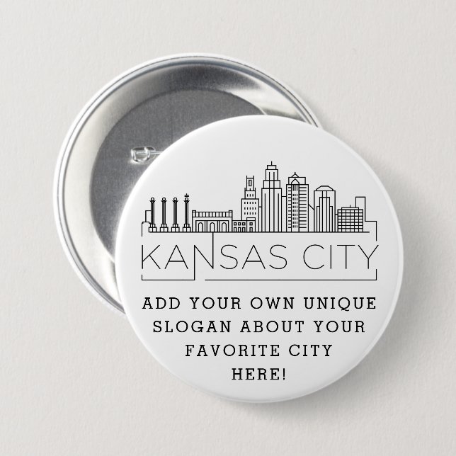 Kansas City Skyline | Benutzerdefinierter Slogan-B Button (Vorne & Hinten)