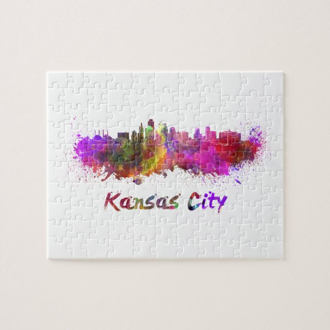Kansas City Skyline in Aquarell Puzzle (Horizontal)