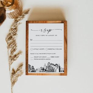 Kansas City Skyline Wedding RSVP Response Card Karte