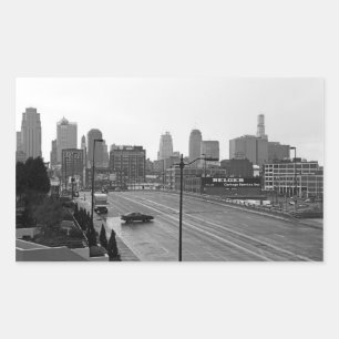 Kansas City Urban Skyline, Schwarz-Weiß-Foto Rechteckiger Aufkleber