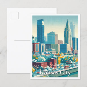Kansas City USA Art Vintage Travel Illustration Postkarte