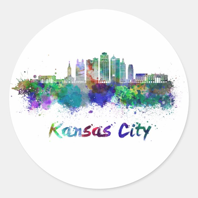 Kansas City V2 skyline im Watercolor Runder Aufkleber (Vorderseite)
