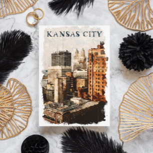 Kansas City Vintage Reisen Wasserfarbe Postkarte