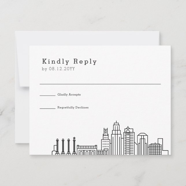 Kansas City Wedding | Stilisierte Skyline-UAWG RSVP Karte (Vorderseite)