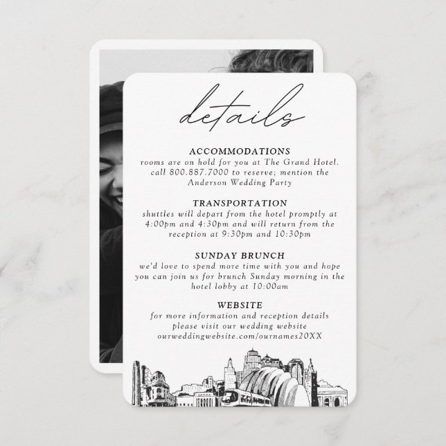 Kansas City Wedding Vertikale Details Begleitkarte (Vorne/Hinten)