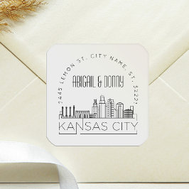 Kansas City Wedding | Voradressierter Umschlag Auf Quadratischer Aufkleber