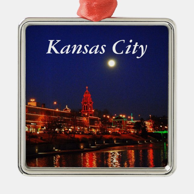 Kansas- Citypiazza-Weihnachtslicht-Verzierung Silbernes Ornament (Vorne)