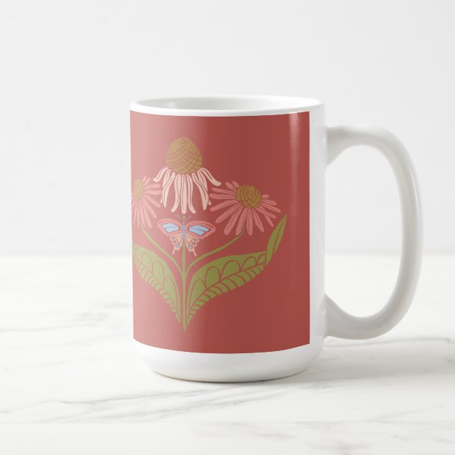 Kansas Cone Blume 15 oz, Rosa, Korallen, Grün Kaffeetasse (Rechts)