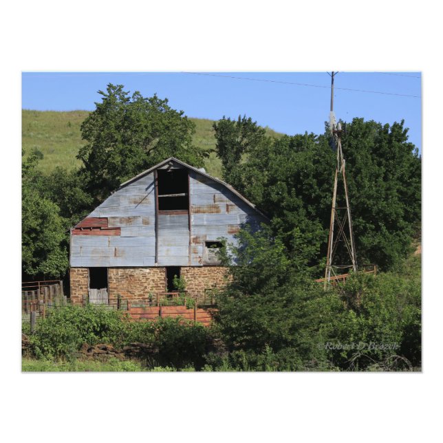 Kansas Country Barn mit Farm Windmill Fotodruck (Vorne)