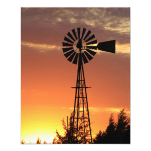 Kansas Country Windmill mit Wolken, Foto Print