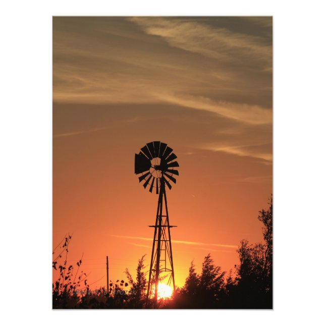 Kansas Country Windmill mit Wolken, Foto Print (Vorne)