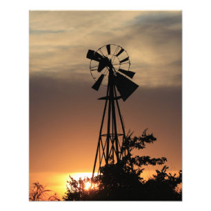 Kansas Country Windmill mit Wolken, Foto Print