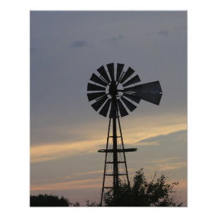 Kansas Country Windmill mit Wolken, Foto Print