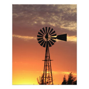 Kansas Country Windmill mit Wolken, Foto Print