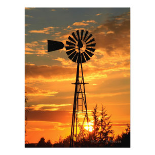 Kansas Country Windmill mit Wolken, Fotodruck