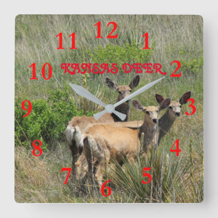 Kansas Deer Square Wall Clock Quadratische Wanduhr