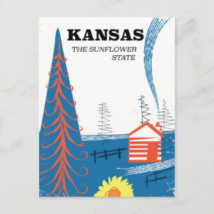 Kansas "der Sonnenblumen-Staat" Vintage Reiseplaka Postkarte