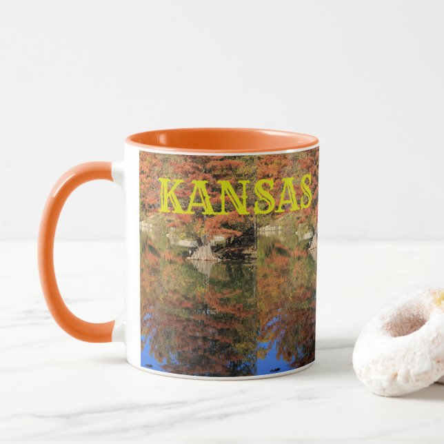 Kansas Fall Farbige Blätter Kaffee Tasse (Mit Donut)