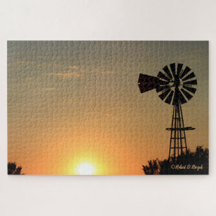 Kansas Farbiger Sonnenuntergang, Windmühle mit Wol Puzzle