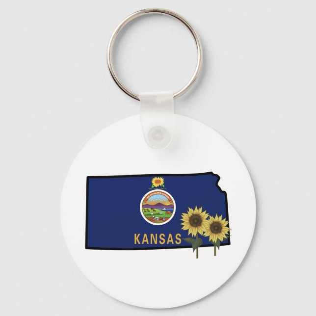 Kansas Flag mit Staat Blume Wilde Sonnenblume Schlüsselanhänger (Vorderseite)