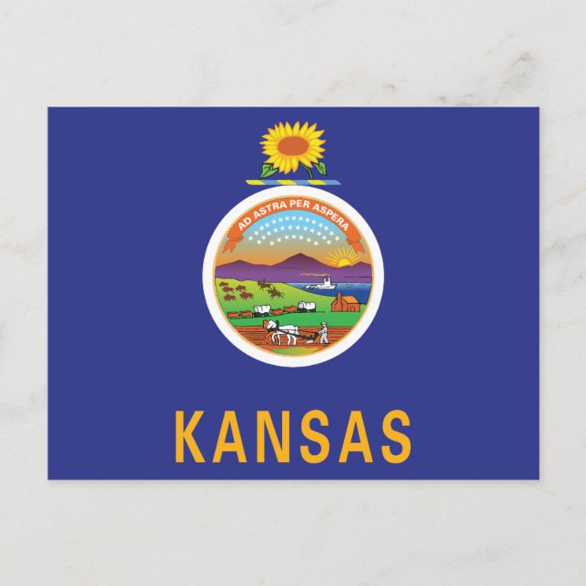 Kansas Flag Sunflower Seal & Ad Astra Souvenir Postkarte (Vorderseite)