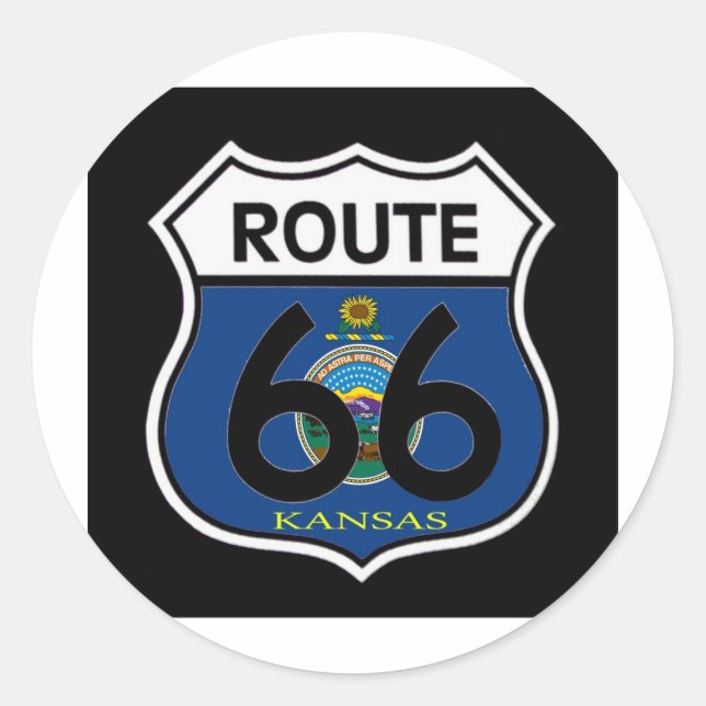 Kansas-Flaggenroute 66 Schild Runder Aufkleber (Vorderseite)