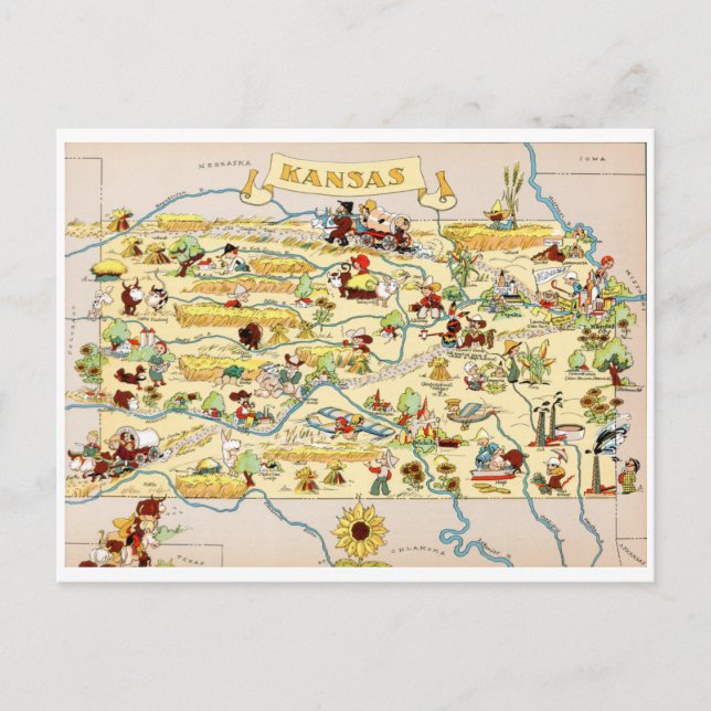 Kansas Funny Vintag Map Postkarte (Vorderseite)