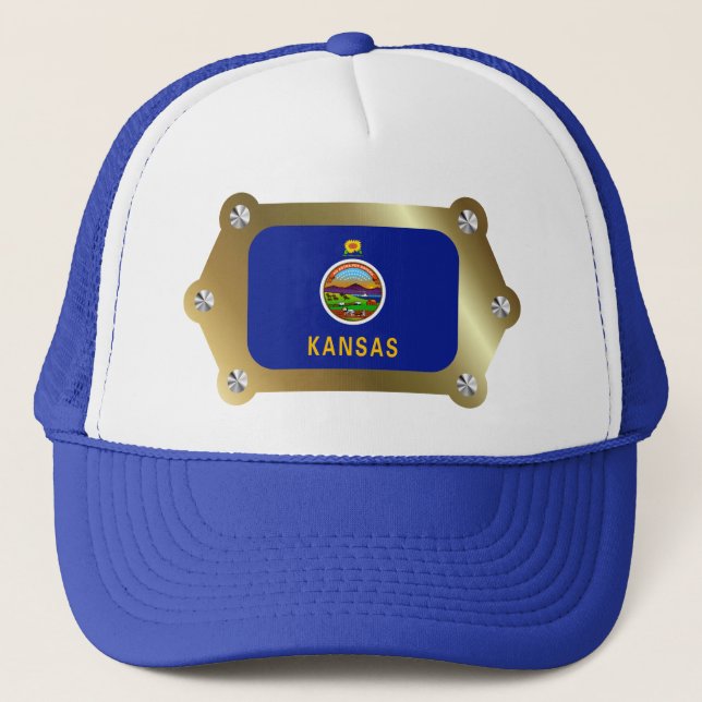 Kansas gerahmt Flag Hat Truckerkappe (Vorderseite)