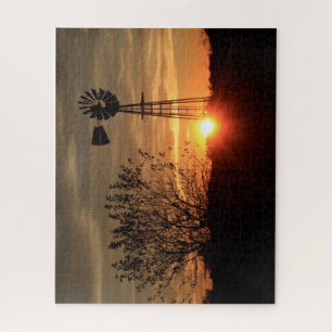 Kansas Golden Sky mit Windmill Silhouette Puzzle