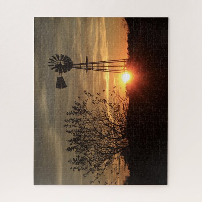 Kansas Golden Sky mit Windmill Silhouette Puzzle (Vertikal)