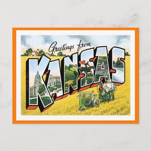 Kansas Grüße von US-Staaten Postkarte (Vorderseite)