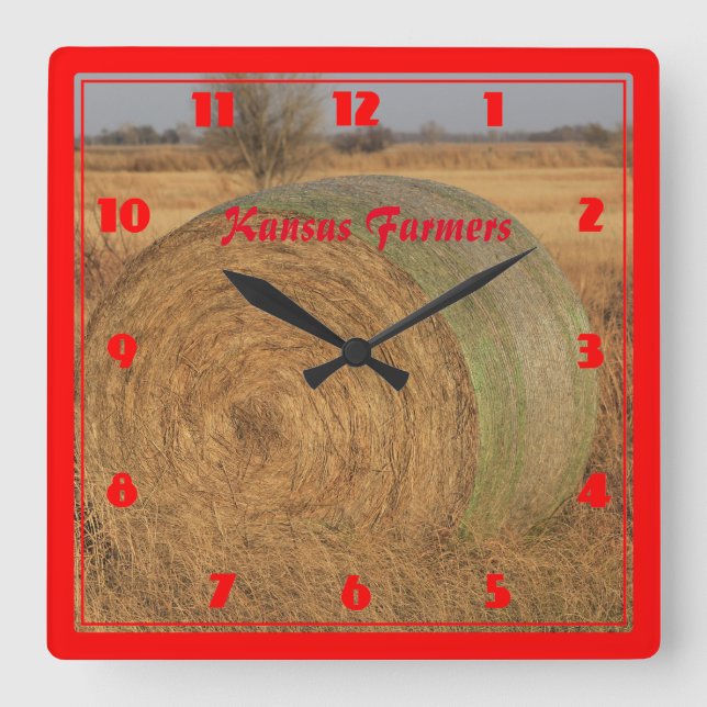 Kansas Hay Bale Quadratische Wanduhr (Vorderseite)