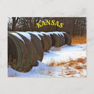 Kansas Hay Bales mit Schnee im Feld Post Card Postkarte