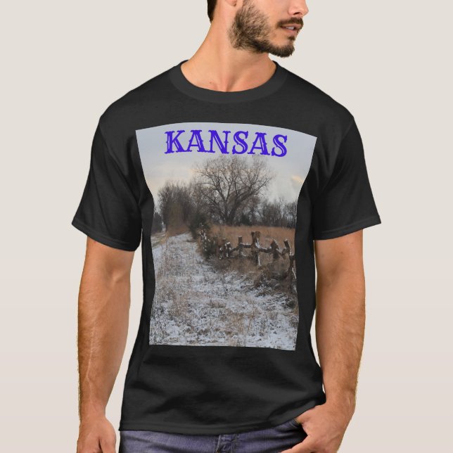 Kansas Holzzaun mit Schnee-T - Shirt (Vorderseite)