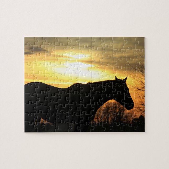 Kansas Horse Silhouette Golden Orange Puzzle (Horizontal)