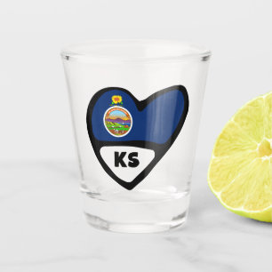 Kansas, KS Staatsflagge im Herz-Shot-Glas Schnapsglas