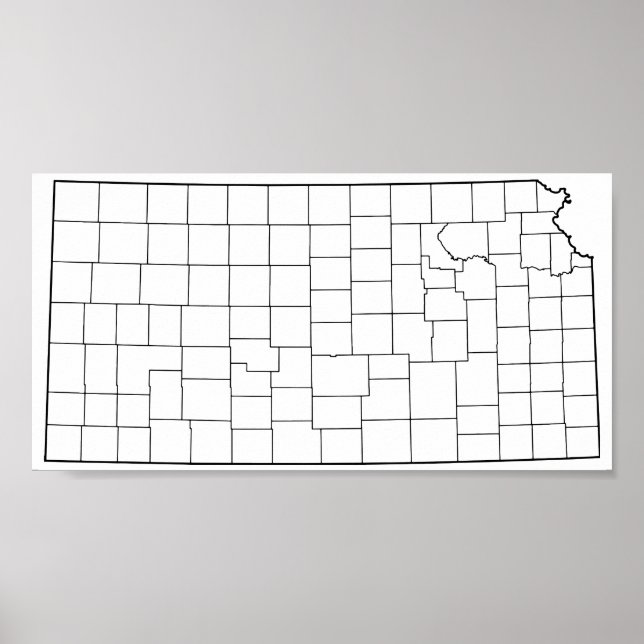 Kansas Landkreises Blank Kontur Map Poster (Vorne)
