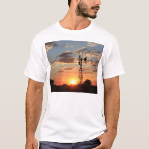 Kansas-Landwindmühle Sonnenuntergang-T - Shirt