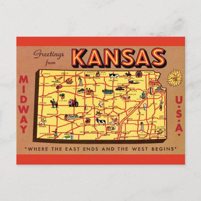 Kansas Map Postcard Postkarte (Vorderseite)