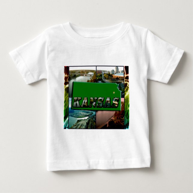 Kansas Map und Fotos Baby T-shirt (Vorderseite)