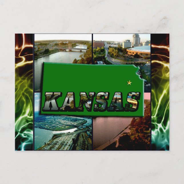 Kansas Map und Fotos Postkarte (Vorderseite)
