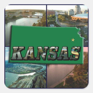 Kansas Map und Fotos Quadratischer Aufkleber