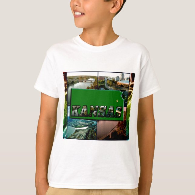 Kansas Map und Fotos T-Shirt (Vorderseite)