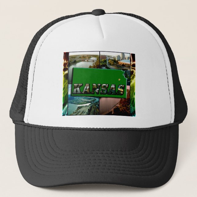 Kansas Map und Fotos Truckerkappe (Vorderseite)