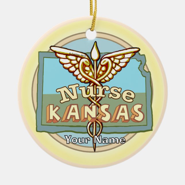 Kansas Nurse Caduceus Keramik Ornament (Vorne)