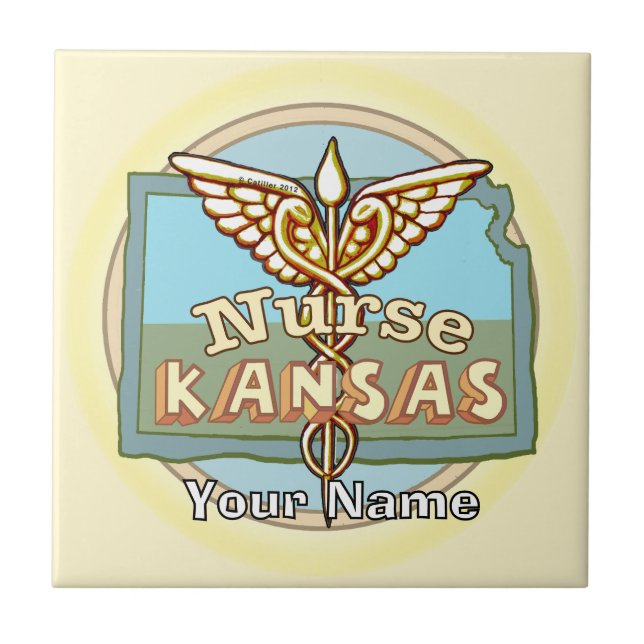 Kansas Nurse Caduceus Tile Fliese (Vorderseite)